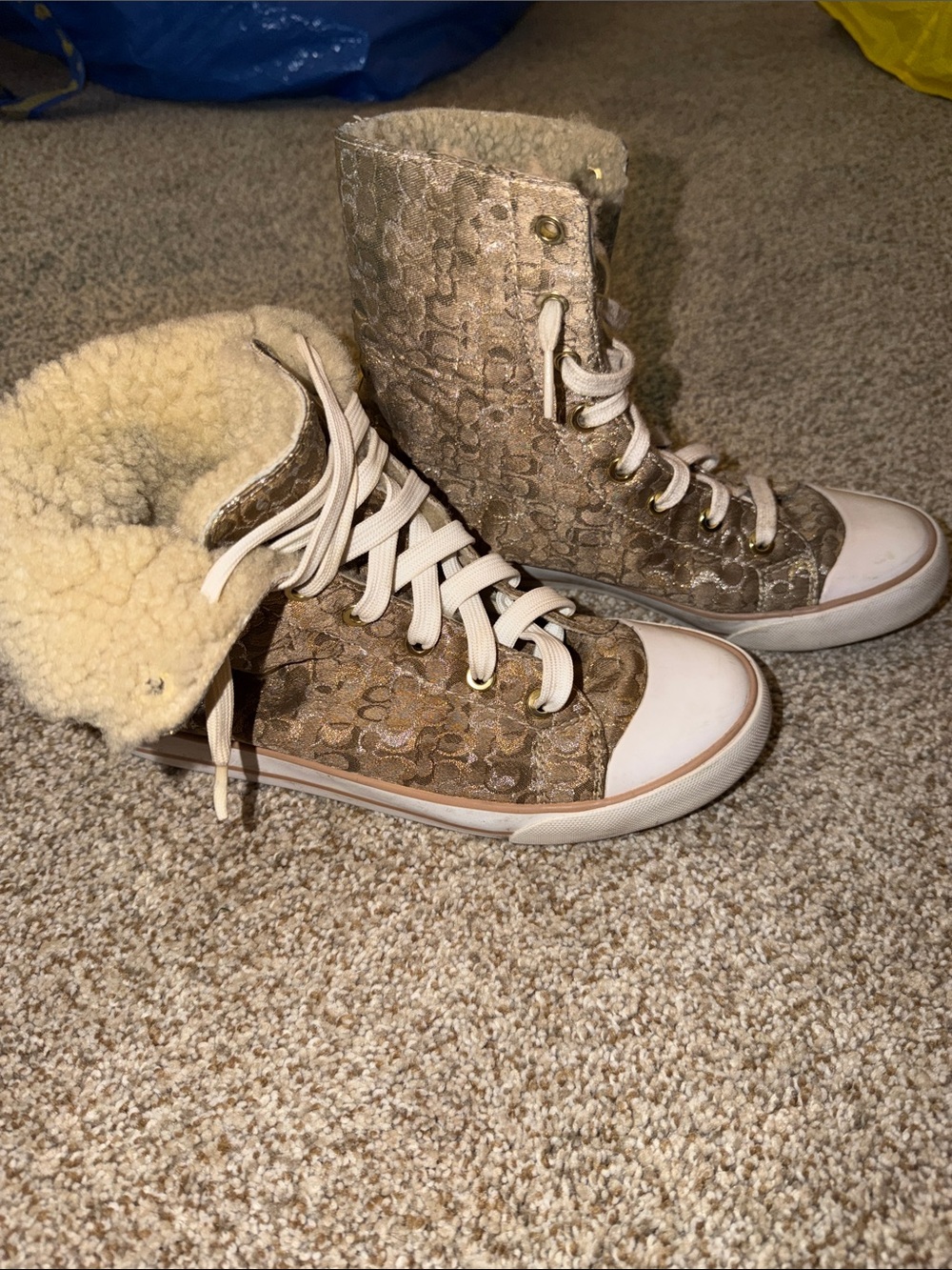 Coach Bonney Shearling High-top Fur Lined Sneakers C monogram Size 7.5